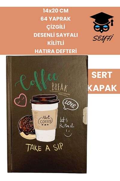 SEYFİKİRTASİYE 64 ورقة مخططة - كتاب تذكاري مع صفحات وقفل، دفتر قهوة من سلسلة القهوة اليومية