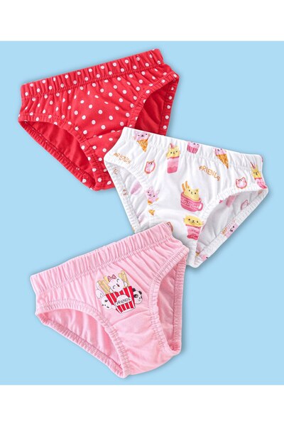 Babyhug 100% Cotton Panties Dot & Kitty Print Pack of 3- Red Pink & White