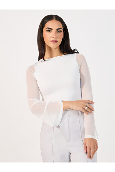 Styli Mesh Insert Bell Sleeves Bodysuit