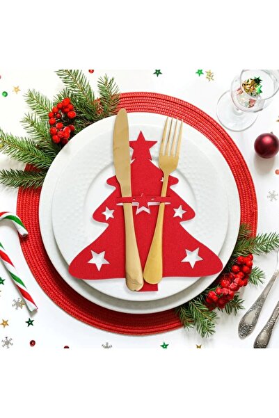 Denseden 6 قطع من خشب الصنوبر المزخرف باللون الأحمر لأدوات مائدة عيد الميلاد ...