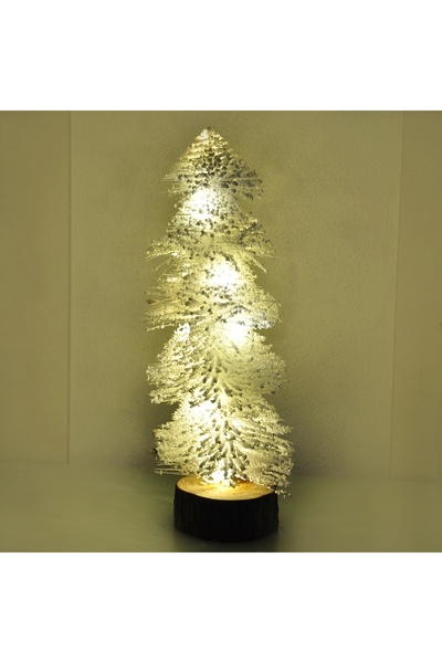 Genel Markalar Işıklı simli dekoratif küçük beyaz çam ağacı, 30cm, şık süslem...