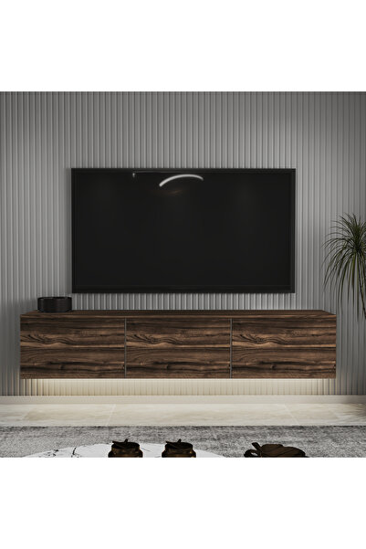 İNARCH DİZAYN Neon LED Işıklı Duvara Monte, 3 Kapaklı TV Sehpası – 160 cm - M...