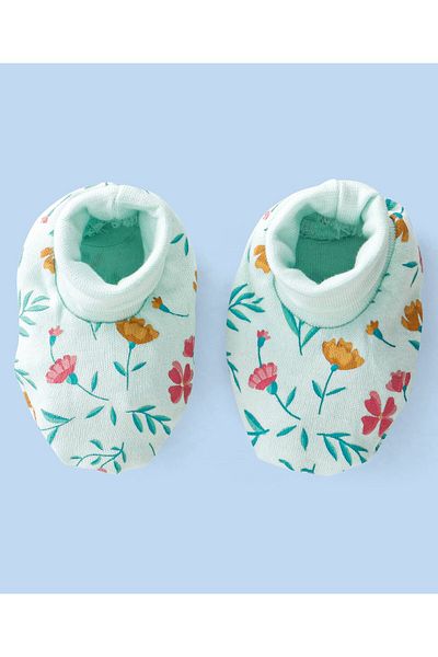 Babyhug قفازات وقبعات قطنية 100% بطبعة زهور - أزرق