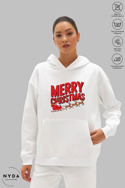 Nyda Collections Καλά Χριστούγεννα με στάμπα Unisex φούτερ με κουκούλα