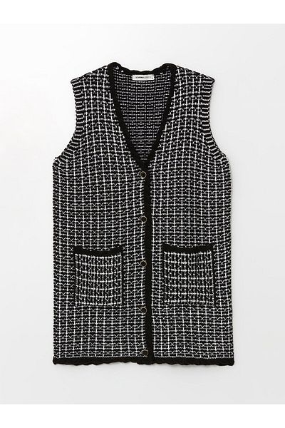 LC Waikiki Lcwk V-Neck Plaid Women's Knitwear Vest