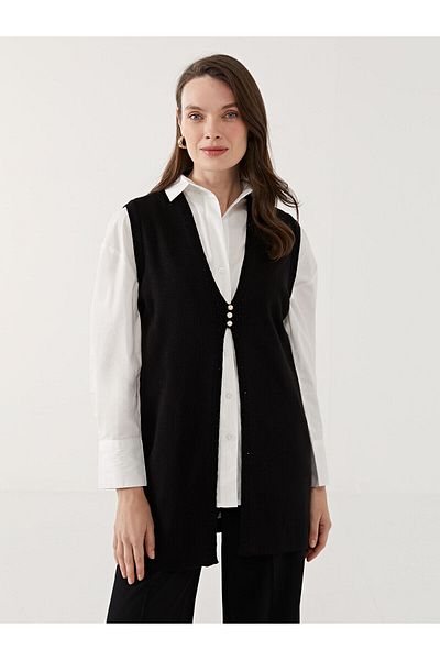 LC Waikiki Lcw Grace V-Neck Stone Printed Women's Knitwear Vest