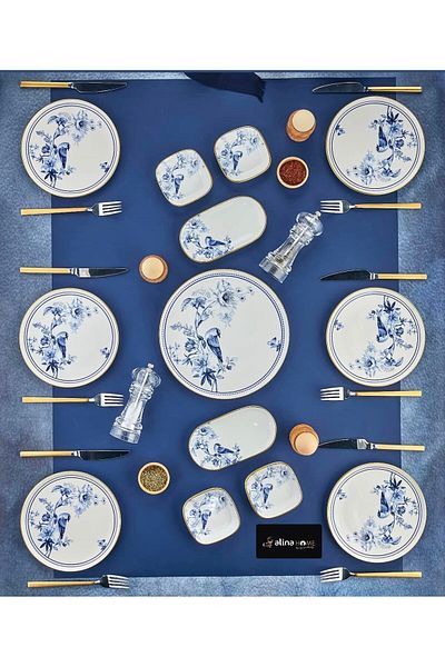 ALİNA HOME Betty Model 13 Pieces 6 Persons Brown & Presentation Set