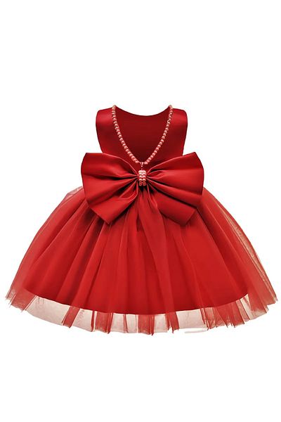 NSMLİFE Girl's Front and Back Collar Pearl Detailed Birthday Special Day Dress
