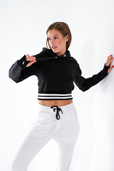 Signature Style 724500 _Γυναικείο πλεκτό με κουκούλα Crop φούτερ