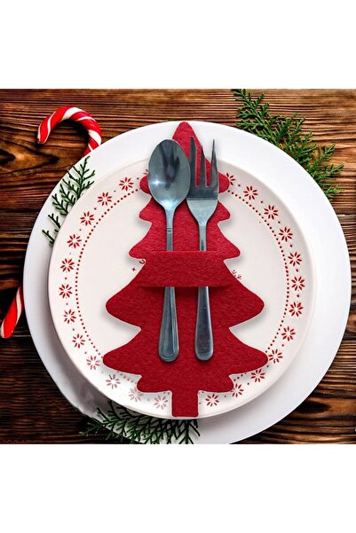 Denseden 6 قطع من خشب الصنوبر المزخرف باللون الأحمر لأدوات مائدة عيد الميلاد ...