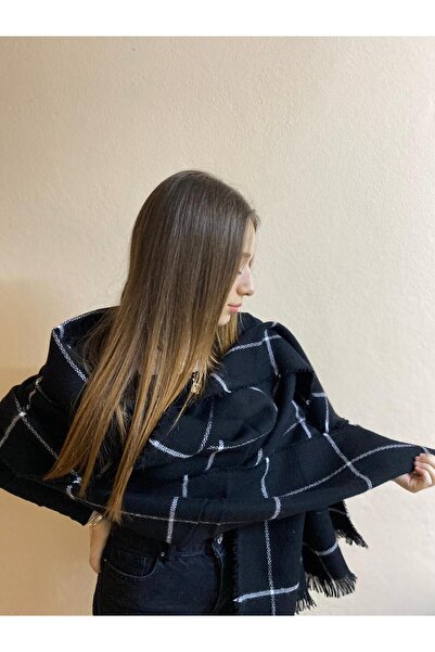 sema aksesuar Χειμερινό ασπρόμαυρο ριγέ φαρδύ σάλι - σάλι ώμου - δώρο Πρωτοχρονιά Χριστούγεννα