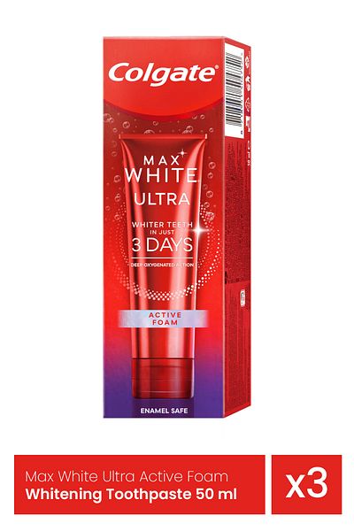 Colgate Max White Ultra Active Foam Whitening Toothpaste 50 ml x 3 pieces