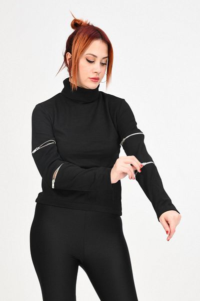 Lefon Pulover cu fermoar - negru