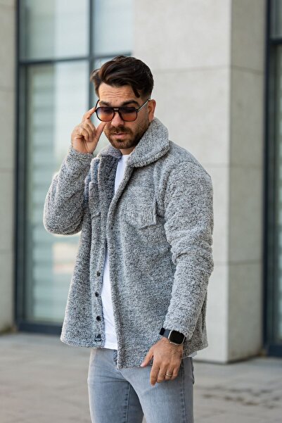 Know Šedá pánská fleecová bunda s náprsním límcem a kapsou na knoflíky