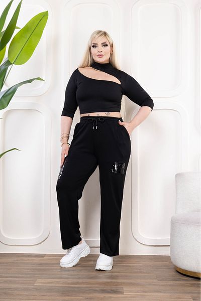 Esina Pantaloni de trening pentru femei din țesătură modal - picior tub, paiete