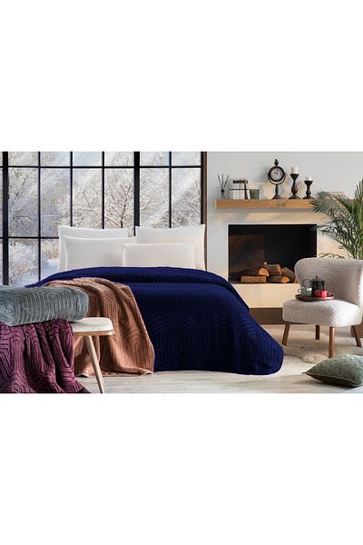 Özdilek Prestige Dark Blue Double Blanket - Boxed, 220 X 240