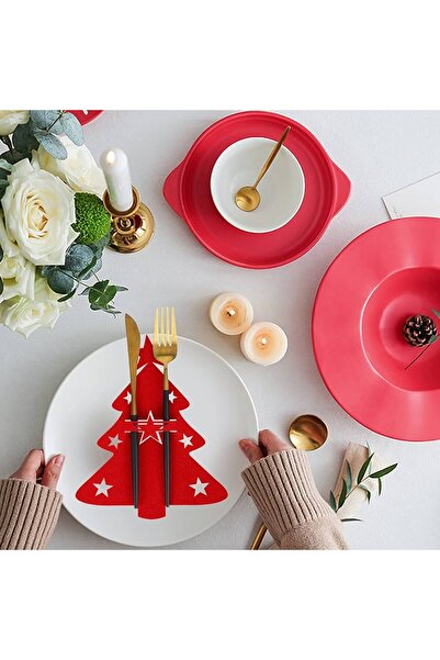 Denseden 6 bucăți de suporturi decorative roșii pentru tacâmuri de Crăciun, s...