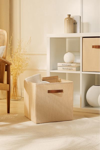 Ocean Home Textile Jute Linen Fabric under Cabinet Laundry Toy Organizer Folding Storage Box Organizer 33X30X33