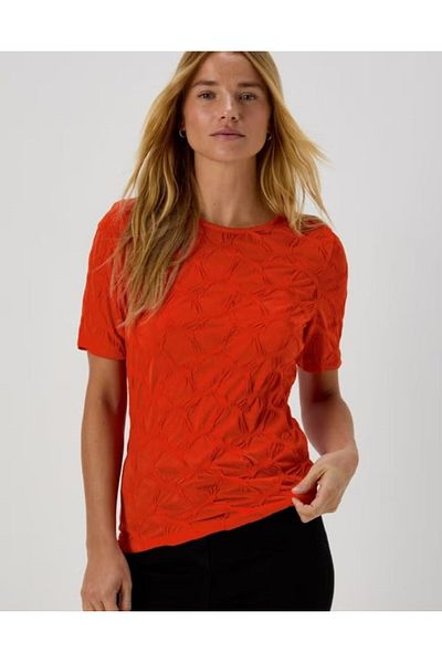 Kübra Tekstil Women's Red Textured T-Shirt