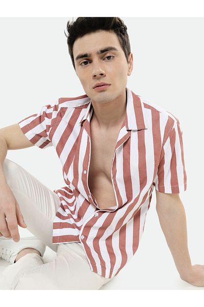 Dennis Lingo By Styli Spread Collar Striped Casual Shirt