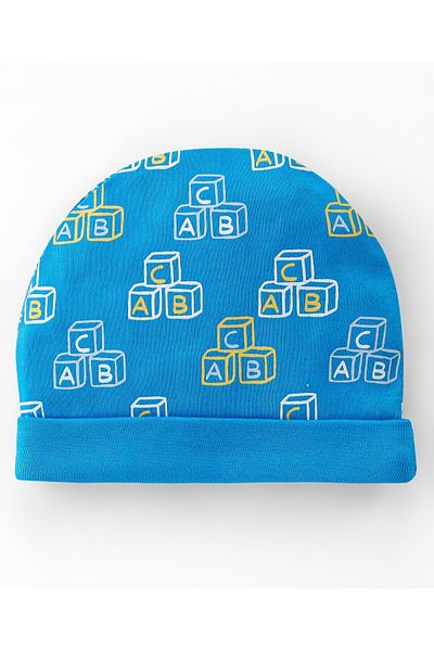 Babyhug طقم قبعات وقفازات وحذاء محبوك من القطن بنسبة 100% بطبعة أبجدية - أزرق