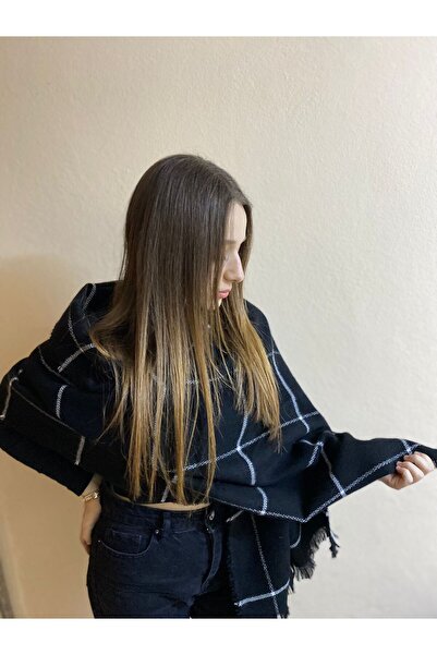 sema aksesuar Χειμερινό ασπρόμαυρο ριγέ φαρδύ σάλι - σάλι ώμου - δώρο Πρωτοχρονιά Χριστούγεννα