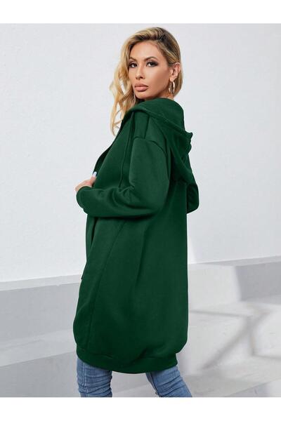 Machetta Women's Oversize Hooded Pocket Zippered Cardigan / Tunic