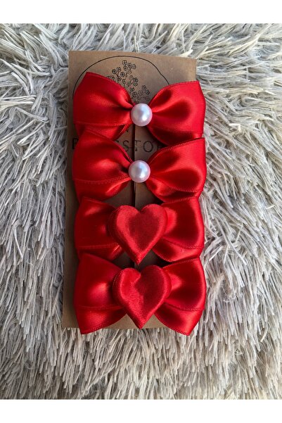 Budgstore Kırmızı Saten 4’lü Toka Set Yeni Yıl 23 Nisan Parti Okul Bayram Yıl...