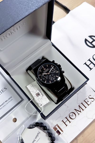 Homies Multifunction Men's Wristwatch 3 Atm Waterproof Black Color Steel Cord Bracelet Hme2041c6