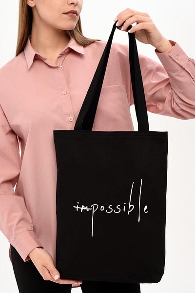 Çınar Bez Çanta Geantă neagră Canvas Impossible imprimată