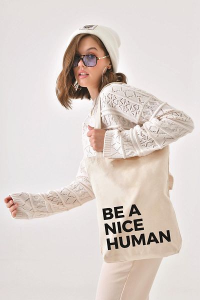 Çınar Bez Çanta Canvas Be A Nice Human Tote Bag C0502