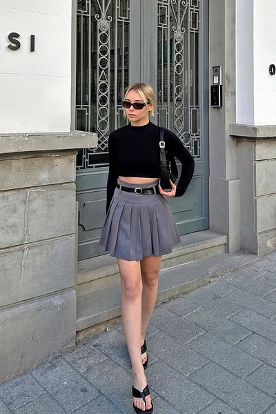 Bak'ap Fusta mini scurtă plisată cu curea