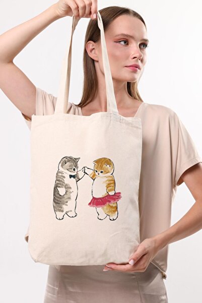Çınar Bez Çanta Kanvas Dans Eden Kediler Bez Çanta C1607
