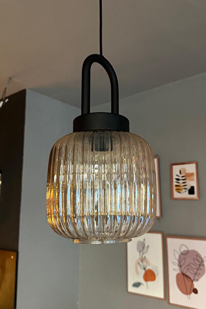 Bamyum Mopa Cam Bal Rengi Tekli Avize Eskitme Kilit Başlık Retro Sarkıt Lamba Restoran Salon Aydınlatma