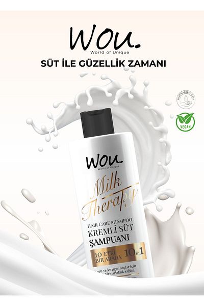WOU World of Unique Milk Therapy Shampoo 400 ml - Milk Protein, Creamy, Nourishing 10 Effects in One