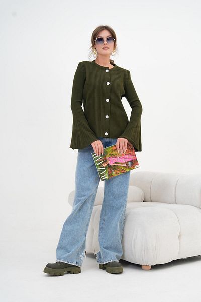 FTZ WOMEN Women's Flywheel Sleeve Detailed Cardigan Khaki 20898