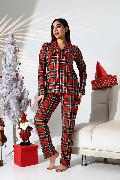 LİKAPA Likapashop Plaid Plus Size Red Pajamas