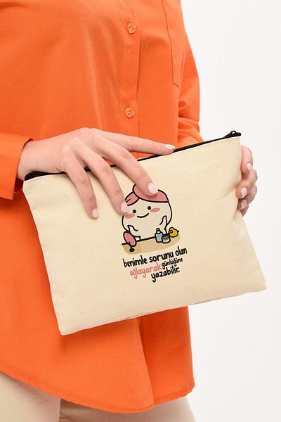 Çınar Bez Çanta Τσάντα μακιγιάζ από καμβά με στάμπα Clutch You Have a Problem with Me