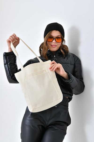 Bagg Ecru Gabardine Bag with 2 Pockets