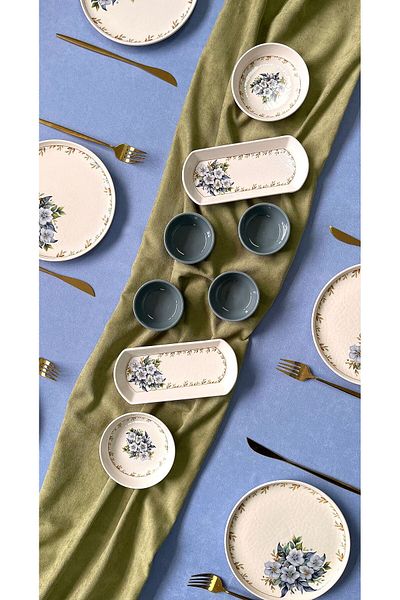 Yiğit Seramik Züccaciye Yediveren Flower - 14-Piece Breakfast Set for 6 People