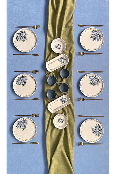 Yiğit Seramik Züccaciye Yediveren Flower - 14-Piece Breakfast Set for 6 People