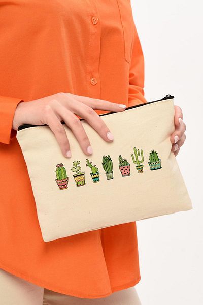 Çınar Bez Çanta Τσάντα μακιγιάζ από καμβά Clutch Colorful Cacti