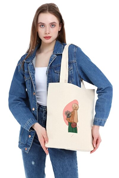 Çınar Bez Çanta Tesettür Çiçekli Kız Kanvas Omuz Çantası