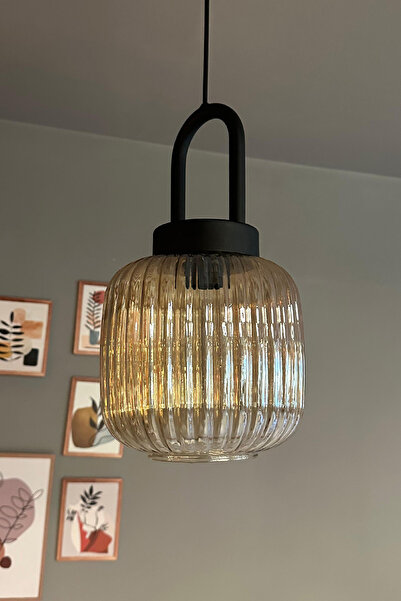 Bamyum Mopa Cam Bal Rengi Tekli Avize Eskitme Kilit Başlık Retro Sarkıt Lamba Restoran Salon Aydınlatma