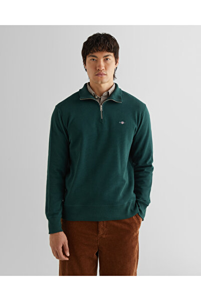 Gant Men's Green Regular Fit Half Zipper Sweatshirt