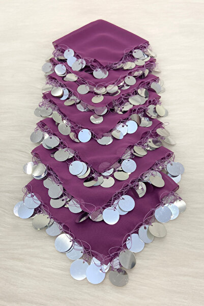 ZEYMERADE Mor Gümüş Şifon Halay Mendili 1 Adet, Gelin Damat Düğün Kına Sünnet...