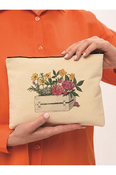 Çınar Bez Çanta Geantă de machiaj din pânză florală în carcasă de ambreiaj
