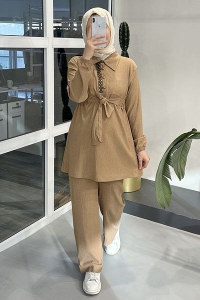 ModaSelin Ms204 Embroidery Detailed Double Camel Set