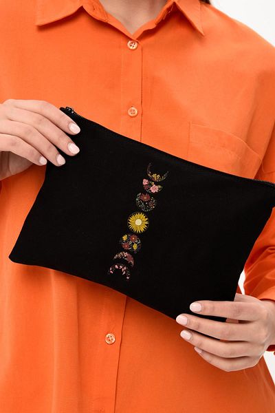 Çınar Bez Çanta Clutch Half Moon Black Canvas Makeup Bag
