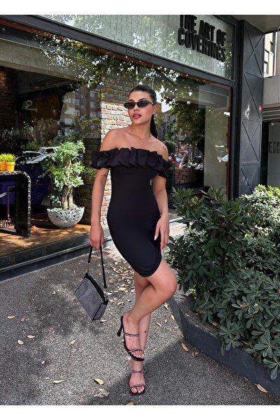 Angel Mia Rochie Atlas cu volan Eva neagră